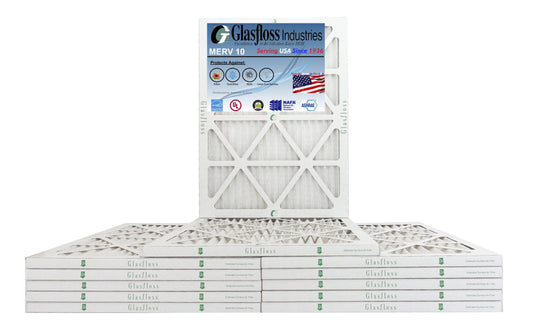 Glasfloss 16x25x1 - MERV 10 -Qty:12 - Furnace Air Filter - Made in USA (Actual Size: 15.5 x 24.5x7/8 inch)
