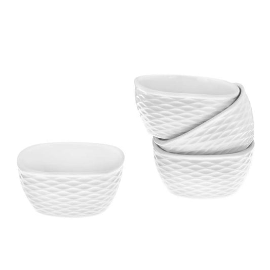 Godinger  4 in. Lil Munch Basketweave Ramekin, Off White - Set of 4