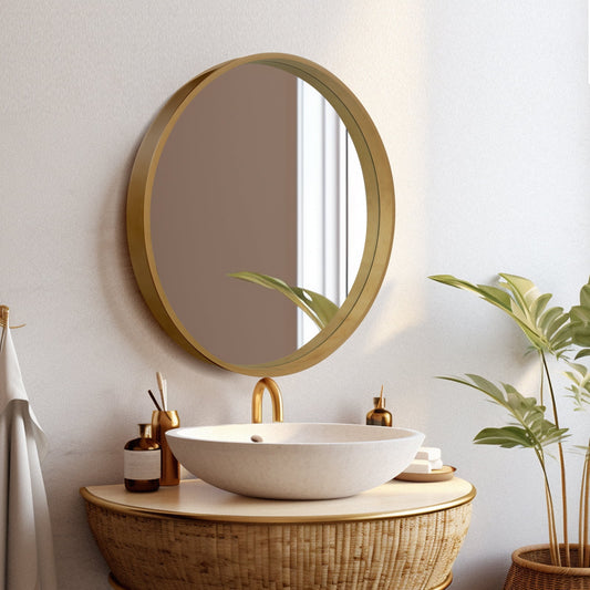 WallBeyond 24 inch Wood Round Mirror, Modern Circle Wall Mirror for Bathroom Vanity, Natural Wood