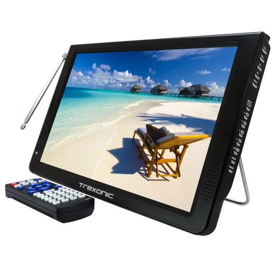 Trexonic Ultra Lightweight Rechargeable Widescreen 12 LED Portable TV with HDMI, SD, MMC, USB, VGA, Headphone Jack, AV Inputs and Output and Built-in Digital Tuner and Detachable Antenna