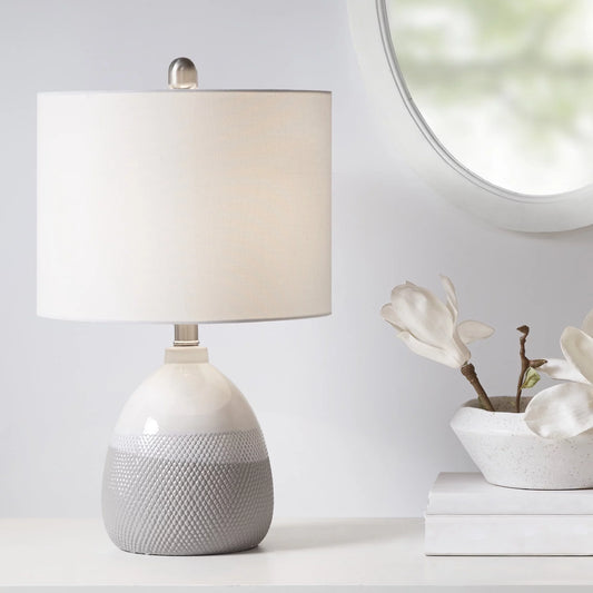 510 Design Sleek Gradient Design Ceramic Textured Table Lamp, Ivory/Grey