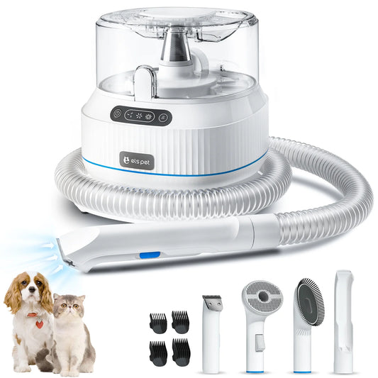 ELS PET Dog Grooming Vacuum Kit: 5-in-1 Pet Hair Clippers with Vacuum Suction 99.9%, Dog Hair Brush Comb Tools for Shedding w/ 1.4L Extra Large Dust Cup, Ultra Quiet for Cats & Dogs and Home Cleaning