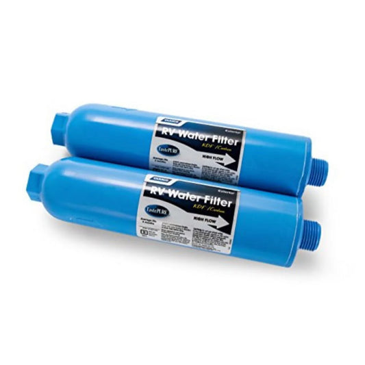 camco 40045 tastepure inline rv water filter, greatly reduces bad taste, odors, chlorine and sediment in drinking water (2 pack)