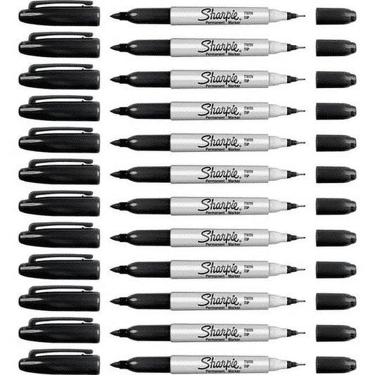 Sharpie-1PK Sharpie Twin Tip Markers - Ultra Fine, Fine Marker Pointalcohol Based Ink - 12 / Box