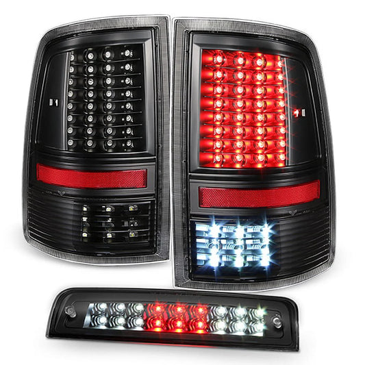 AKKON - For 2009-2018 Dodge Ram 1500 | 10-18 Ram 2500 3500 Full LED Black Taillights Set + LED 3Rd Brake Lamp