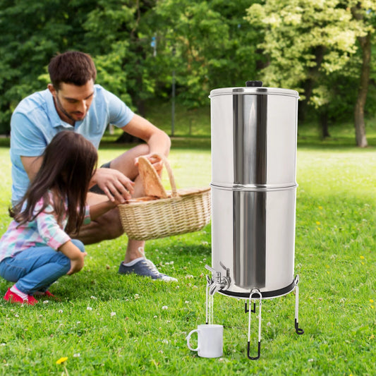 2.25 Gallon Outdoor Gravity-fed Water Filter System Stainless Steel Filtration Home Camp Water Filtration