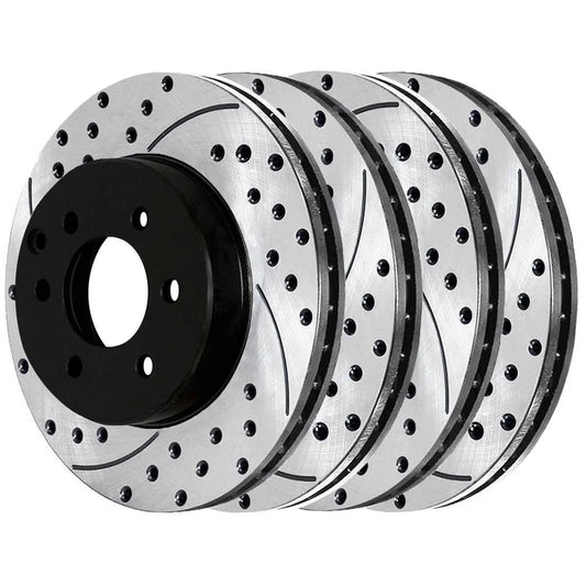 AutoShack Front and Rear Drilled Slotted Brake Rotors Black Set of 4 Replacement for 2005-2009 2010 2011 2012 2013 2014 2015 Nissan Xterra 2005-2019 Frontier 2009-2012 Suzuki Equator 4.0L V6 4WD RWD