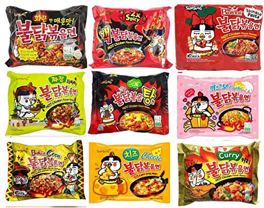 Spicy Chicken Hot Ramen Noodle Buldak Variety Pack - 9 Different Flavors