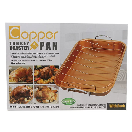 Home Innovation 2-Piece Copper Turkey Roaster Pan Set Non Stick
