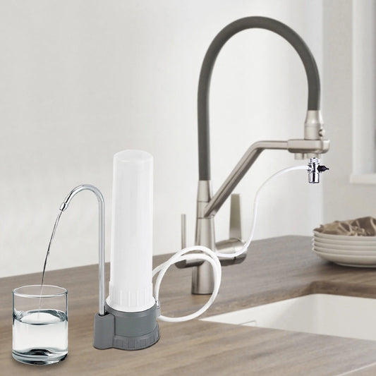 Countertop Water Filter, 2-Stage Counter Top Water Filtration System with Washable Filter Element,Reduces Heavy Metals, Bad Taste and Chlorine