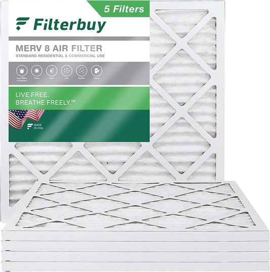 Filterbuy 15x15x1 MERV 8 Pleated HVAC AC Furnace Air Filters (5-Pack)