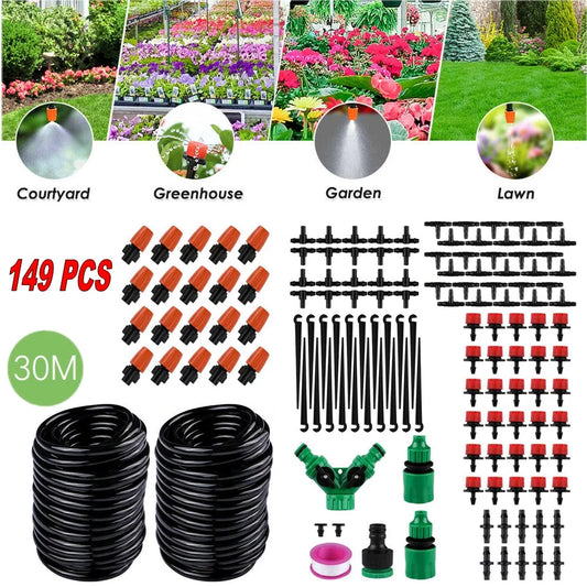 100FT/30M Micro Drip Irrigation System Kit DIY Saving Water Automatic Irrigation Equipment Set for Garden,Greenhouse,Flower Bed,Patio,Lawn