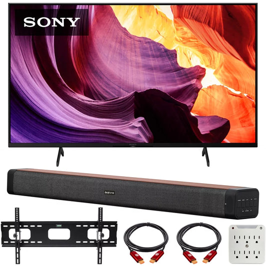 Sony KD-65X80K 65 X80K 4K Ultra HD LED Smart TV 2022 Bundle with Deco Home 60W 2.0 Channel Soundbar, 37-100 TV Wall Mount Bracket Bundle and 6-Outlet Surge Adapter