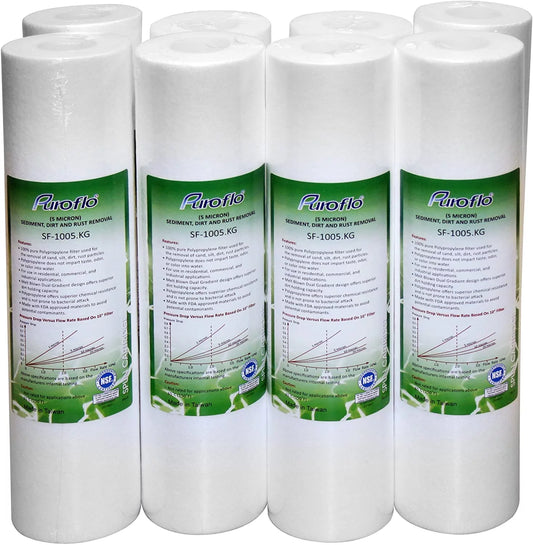 Puroflo 2.5 x 10 5 Micron Sediment Water Filter Cartridge Pack of 8