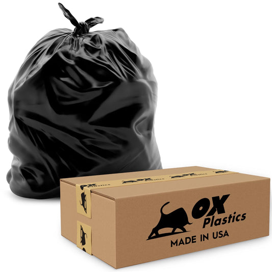 Ox Plastics Trash Can Liners Bags - 42 Gallon Capacity & 3mil Thick Extra Heavy Duty Strength - Large Garbage, Leak-Proof & Durable, House & Commercial Use Bags Black 37 X 43 (25 Bags)