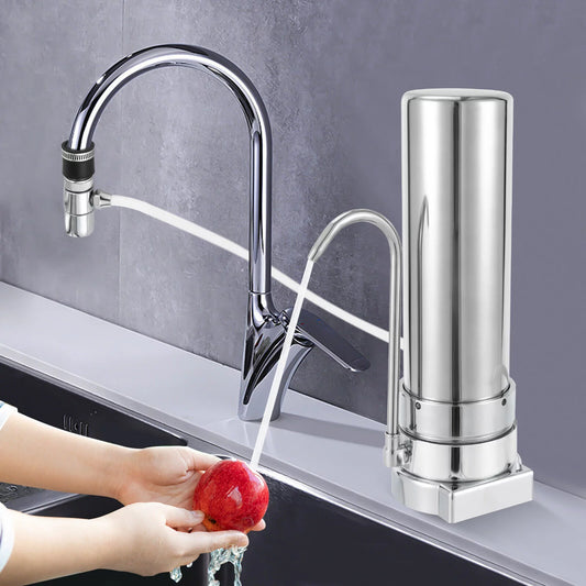 ZhdnBhnos 304 Stainless Steel Countertop Filtration System Tap Water Filter for Home Office (Silver)