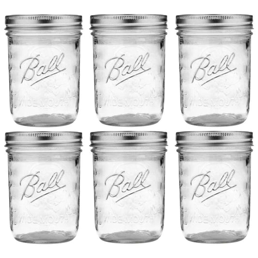 Ball Glass Mason Jar Wide Mouth With Lid and Band 16oz Pint Preserves Freezer Safe BPA Free Made in USA, 6-Pack