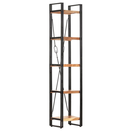 Anself 5-Tier Bookcase with Acacia Wood Shelves Steel Frame Display Rack Book Cabinet Organizer for Living Room, Bedroom, Home Furniture 15.7 x 11.8 x 70.9 Inches (W x D x H)