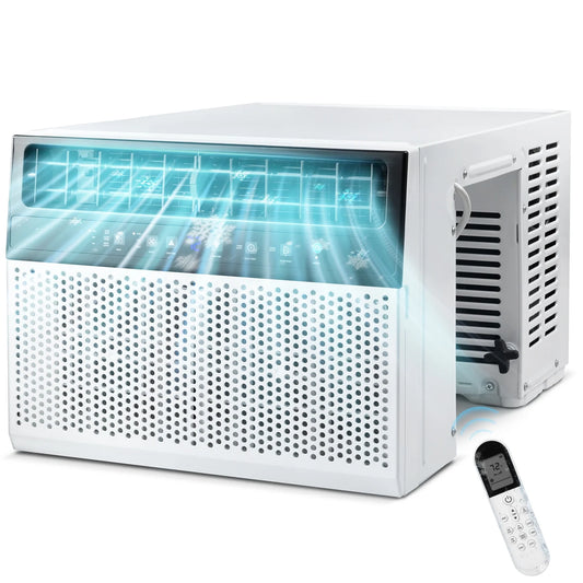 Auseo 6,300 BTU(10,000BTUASHRAE)U-Shaped Window Air Conditioner, 450 Sq.ft., 6-in-1 Modes, 24H Timer, Energy-Saving, Low Noise, Remote Control for Rooms/Office/Apt, -White