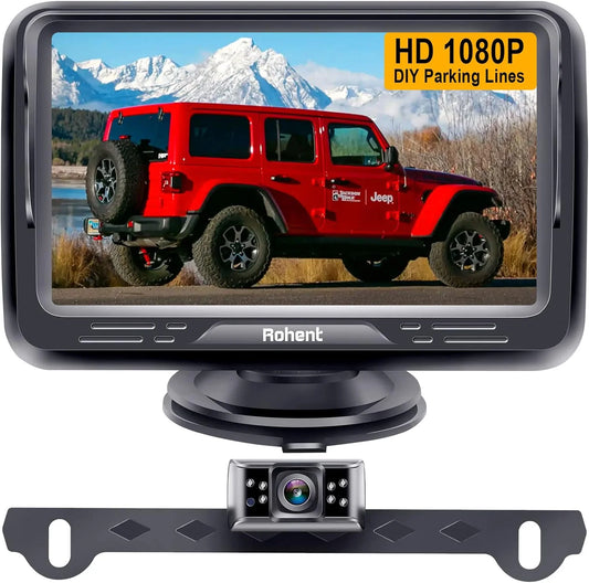 Backup Camera Monitor HD 1080P Night Vision Waterproof Car Truck License Plate Back Up Rear View Reverse Cam Kit