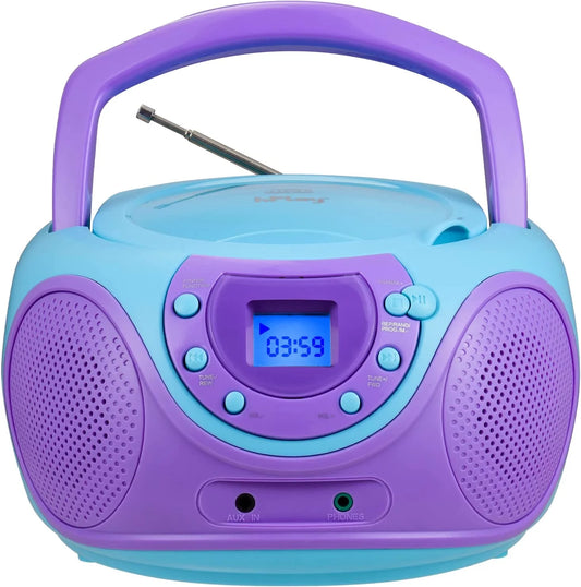 hPlay P16 Portable CD Player Boombox AM FM Digital Tuning Radio, Aux Line-in, Headphone Jack (Violet)