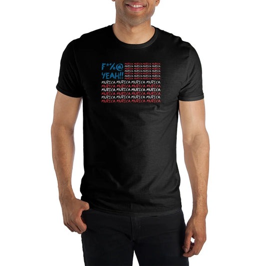 F*%@ Yeah! Murica USA American Flag Black T-Shirt Tee Shirt For Men-5XL