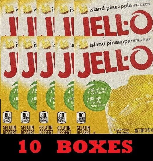 10x Jello ISLAND PINEAPPLE Gelatin Dessert 3 oz Box Jell-O - 10 BOXES BULK