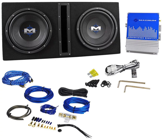 MTX Magnum MB210SP 800w Dual 10” Subwoofers+Vented Sub Box/Amp Package+Amp Kit