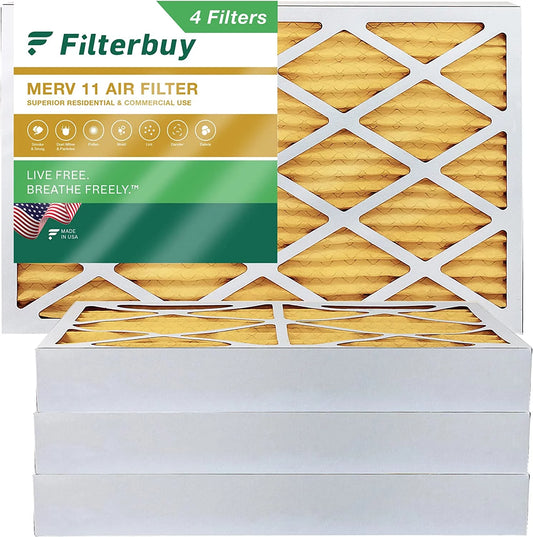 Filterbuy 10x20x4 MERV 11 Pleated HVAC AC Furnace Air Filters (4-Pack)