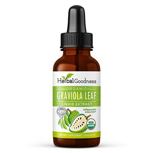 Graviola Soursop Leaf Extract Liquid – 1oz - Organic - Cell Support & Immune Boost - By Herbal Goodness