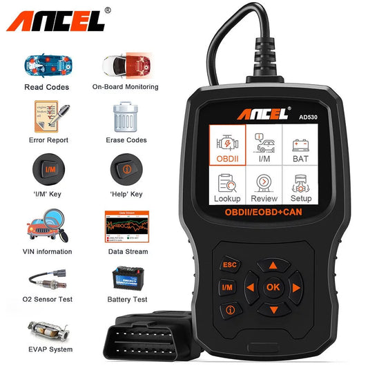 Ancel AD530 Vehicle OBD2 Scanner Code Reader Supports All OBDII Modes Diagnostic Scan Tool with Enhanced Code Definition and Upgraded Graphing Battery Status OBD Scanner Automotive Battery Checker