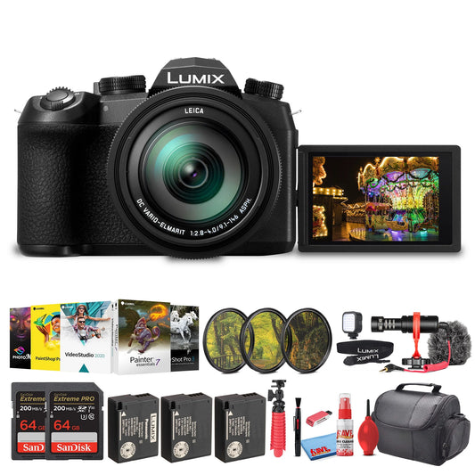 Panasonic Lumix DC-FZ1000 II 20.1MP Point and Shoot Digital Camera (DC-FZ1000M2) + Filter Kit + 2 x 64GB Card + 2 x Extra Battery + Corel Photo Software + Card Reader + Rode Compact Mic + More