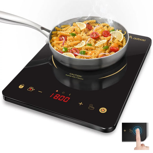 Aobosi Portable Induction Cooktop 1800W Sensor Touch, 10 Temperature 9 Power Settings & 180min Timer for Cooking, Black Crystal Glass Surface with LED Display