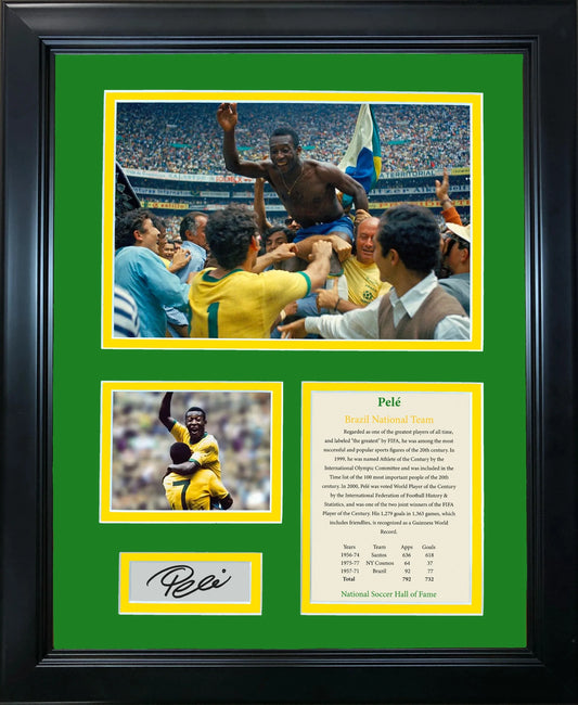 Framed Pele Hall of Fame Facsimile Laser Engraved Signature Auto Brazil National Team Soccer Futbol 12x15 Photo Collage