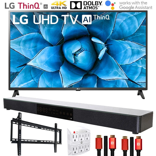 LG 43UN7300PUF 43 UHD 4K HDR AI Smart TV with AI ThinQ (2020 Model) with Deco Gear Home Theater Soundbar, Wall Mount Accessory Kit and HDMI Cable Bundle(43UN7300 43 Inch TV)