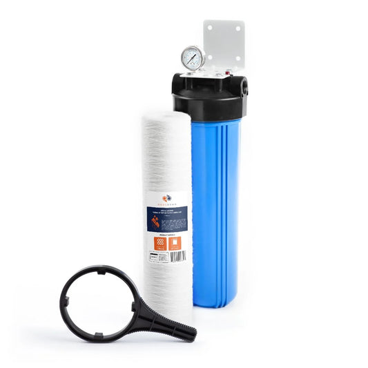 Aquaboon 1-Stage Big Blue 20 Whole House Water Filter System 1+ Bracket+ String Wound Sediment