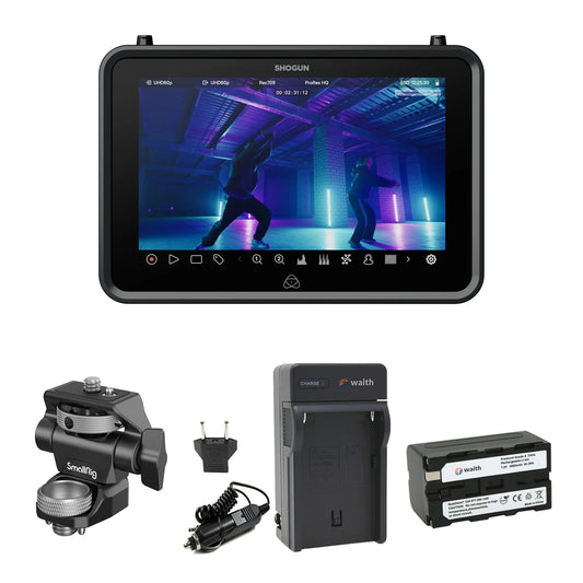 Atomos Shogun 7 inch HDR Monitor-Recorder, Supports 6K RAW with Waith Power Battery and Charger Combo and SmallRig Swivel and Tilt Adjustable Monitor ARRI-Style Mount (Essential Bundle Set)