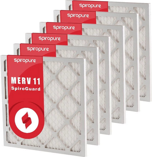 SpiroPure 21x25x1 MERV 11 Pleated Filter Air Filters - Made in USA (6 Pack)