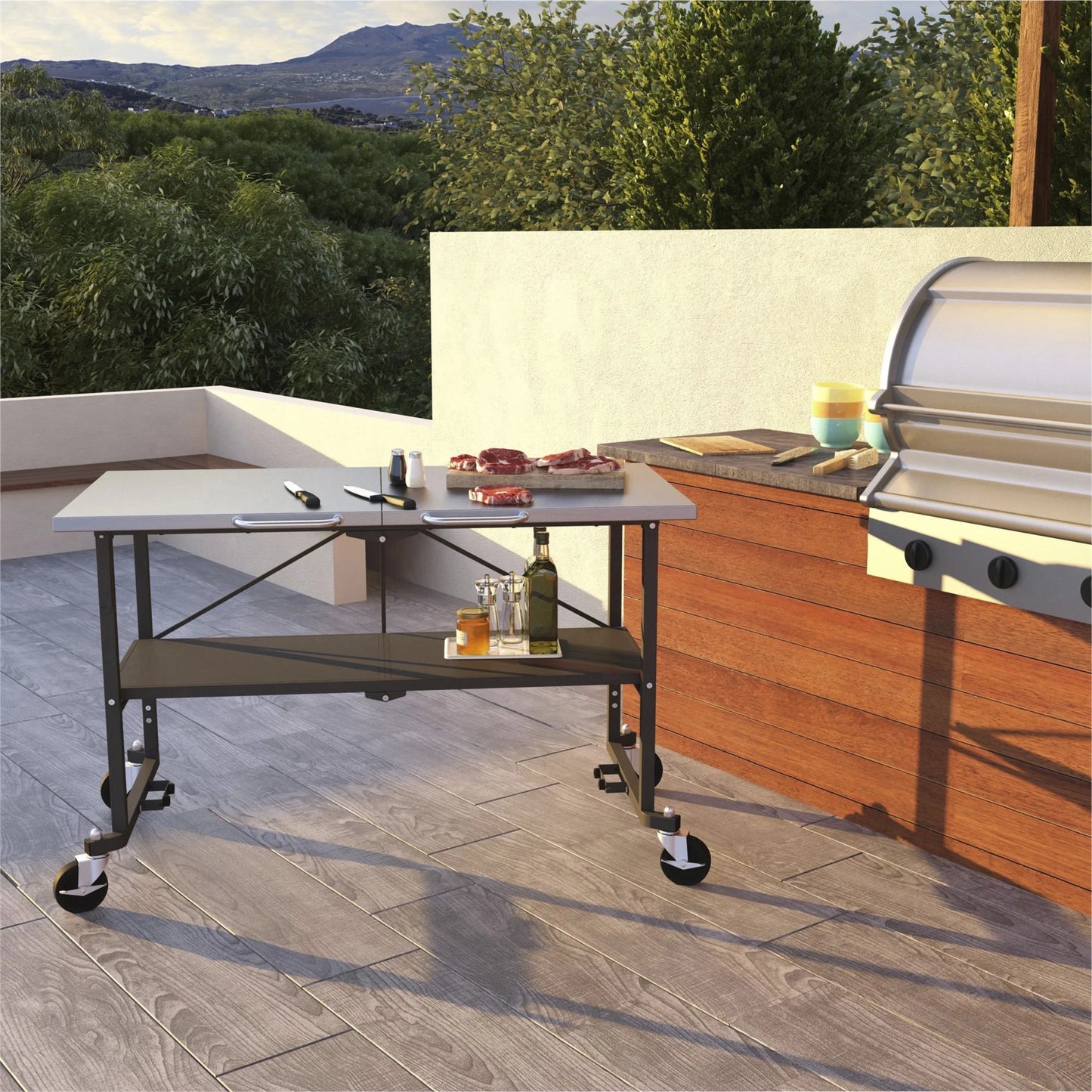 Novogratz BBQ Food Prep Station, Charcoal Gray