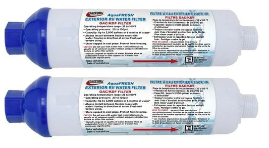 Valterra A01-1132VP AquaFRESH Replacement Exterior RV Water Filter w/Hose Connections - Pack of 2