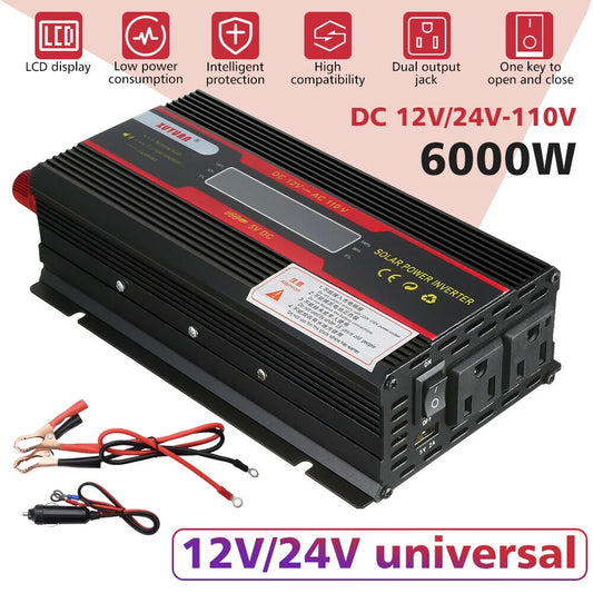 MDHAND 6000W Car Power Inverter DC 12V to AC 110V Power Inverter with Dual Smart USB Ports Car Adapter Pure Sine Wave Power Voltage Transformer Converter
