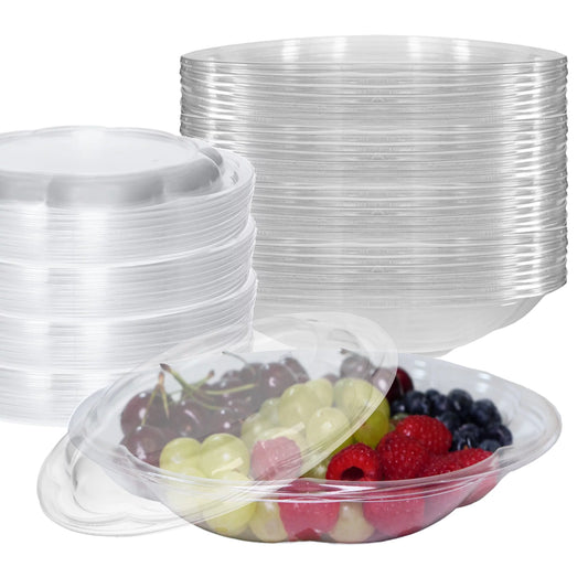 [50 PACK] 40oz Clear Disposable Salad Bowls with Lids - Clear Plastic Disposable Salad Containers for Lunch To-Go, Salads, Fruits, Airtight, Leak Proof, Fresh, Meal Prep | Rose Bowl Container (40 OZ)