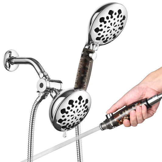 BreeRainz Dual Shower Head with Handheld Combo, 9 Settings High Pressure Chorme Rainfall Shower Head with Filter Beads