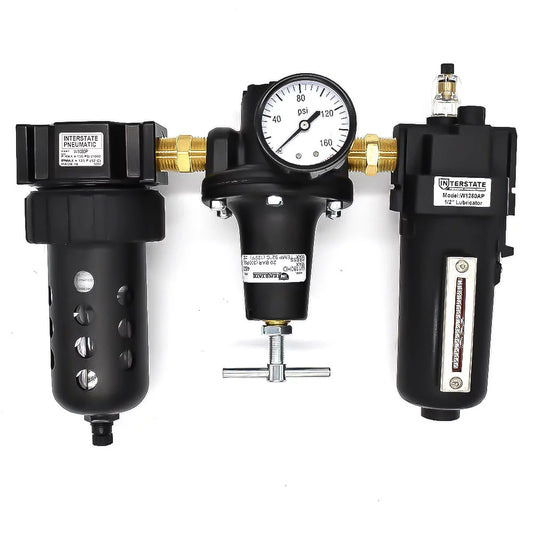 Interstate Pneumatics WC1081HDGP 1/2  Large T Handle Poly Bowl Filter Regulator Lubricator - Integral Combo Made in USA