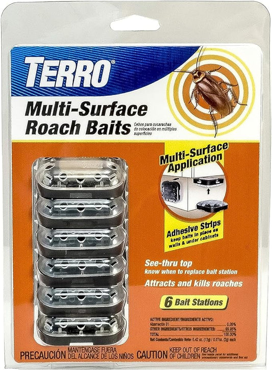 TERRO T500 Indoor Multi-Surface Roach Killing Bait Cockroach Killer - 6 Bait Stations, Black