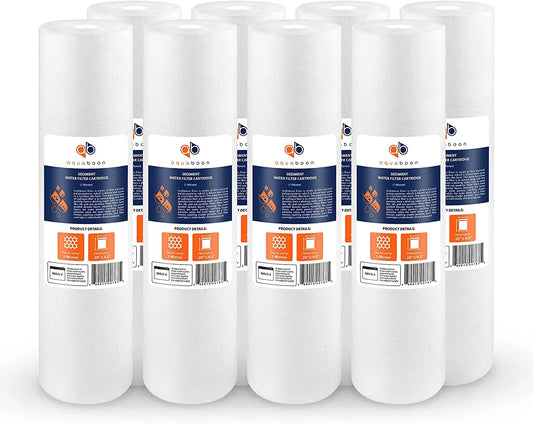 Aquaboon 8-Pack of 1 Micron 20 Sediment Water Filter Replacement Cartridge | Whole House Sediment Filtration | Compatible with AP810-2, SDC-45-2005, FPMB-BB5-20, P5-20BB, FP25B, 155358-43