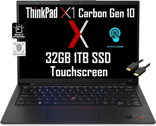 Lenovo ThinkPad X1 Carbon Gen 10 Business Laptop (14 FHD+ Touchscreen, Intel 12-Core i7-1270P vPro, 32GB LPDDR5 RAM, 1TB SSD), Backlit, Fingerprint, FHD Webcam, Wi-Fi 6E, IST Cable, Win 11 Pro, Balck