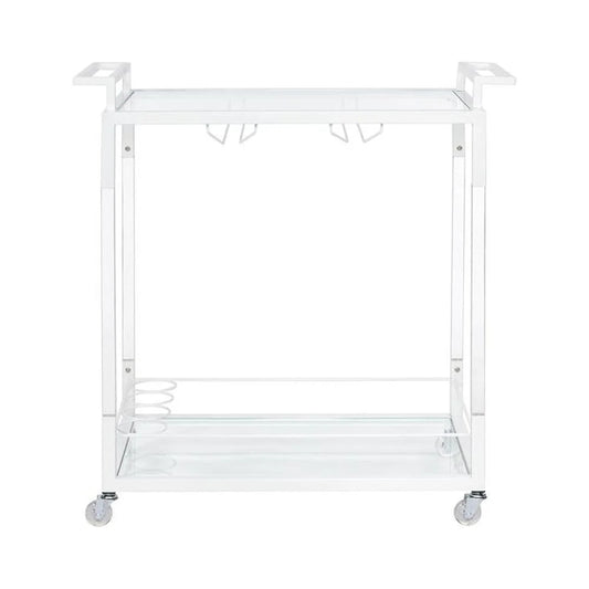 Progressive Furniture Luca Acrylic Iron w/Glass Bar Cart in Snow White & Clear