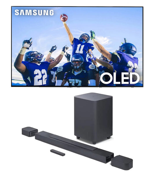 Samsung QN55S90CAFXZA 55 Inch 4K OLED Smart TV with AI Upscaling with a JBL BAR-700 5.1ch Soundbar and Subwoofer with Surround Speakers (2023)