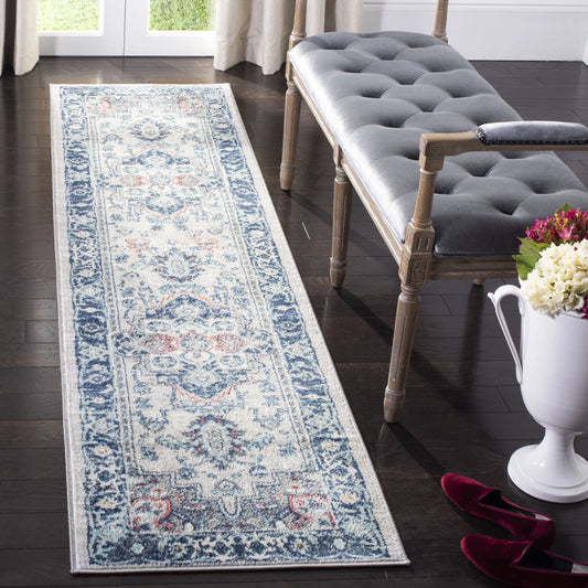 SAFAVIEH Brentwood Nanette Floral Bordered Runner Rug, 2' x 14', Light Grey/Blue